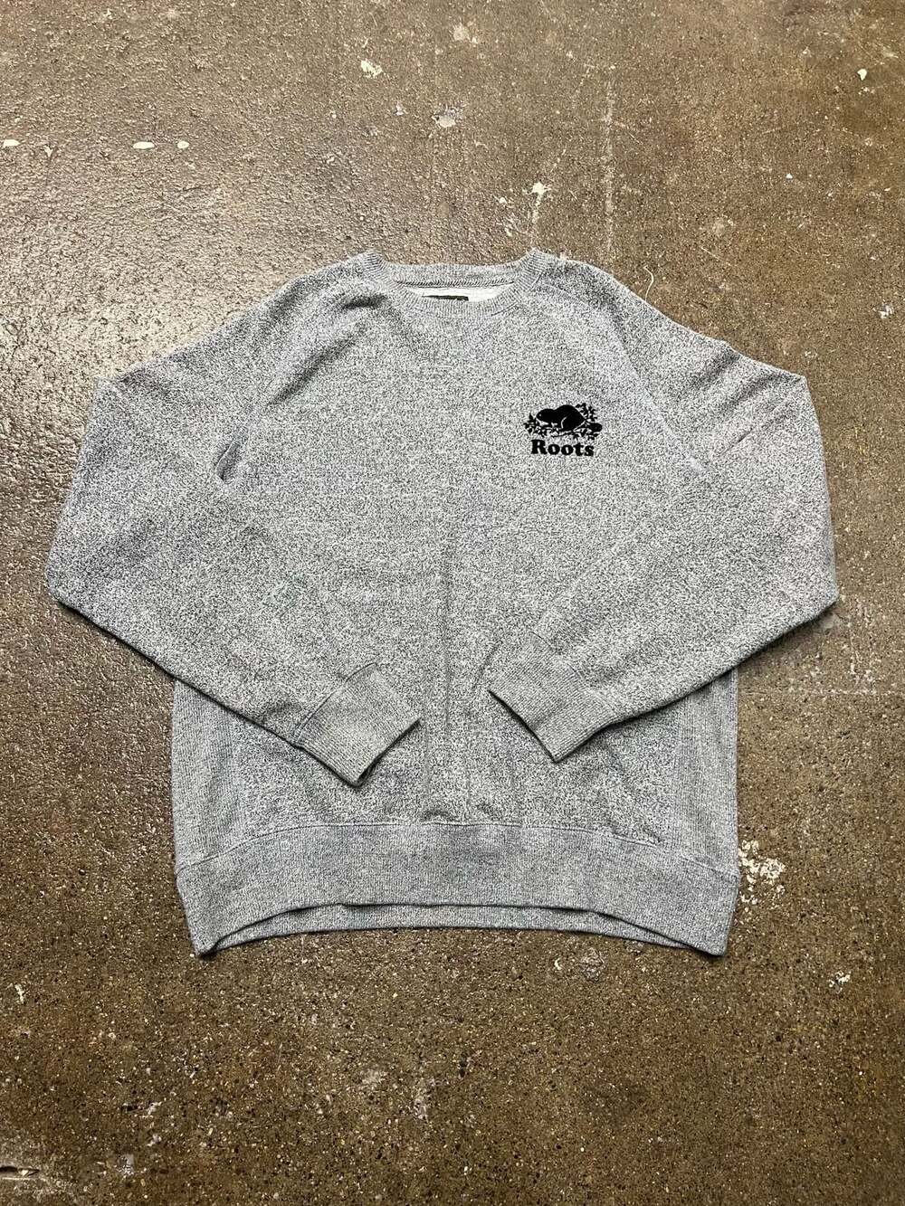 Roots Salt & Pepper Crewneck Sweatshirt with Embroidered Beaver Logo Size Large